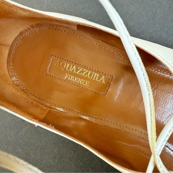 AQUAZZURA CHRISTY WHITE LEATHER LACE UP ANKLE WRAP POINTED TOE BALLET FLATS - Picture 10 of 15